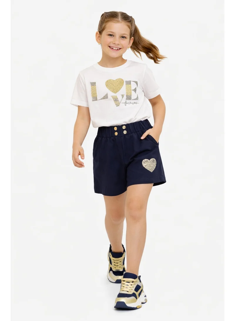 Victor And Jane  Girls 2Pc Set Sequin “Love Forever” T-Shirt & Shorts Set – White & Navy for Women | Best Price UAE
